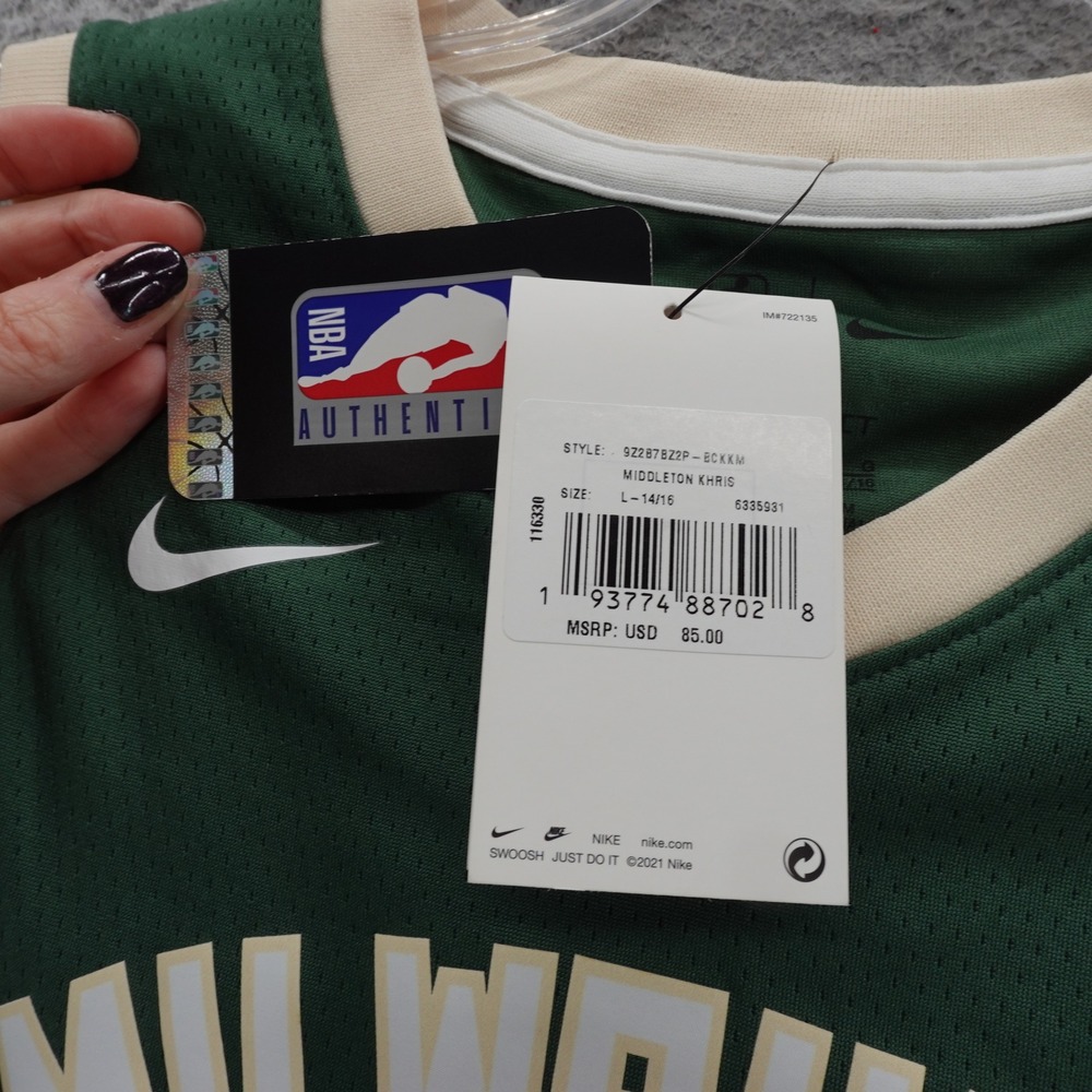Nike Milwaukee Bucks Khris Middleton 22 Youth Large‎ 14 16 Icon Jersey Green NEW - Picture 6 of 13